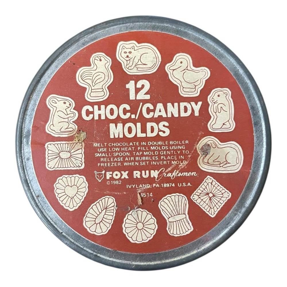 Fox Run Chocolate Candy Molds In‎ Original Tin  Animals & Candy Shape 12 Pc Set
